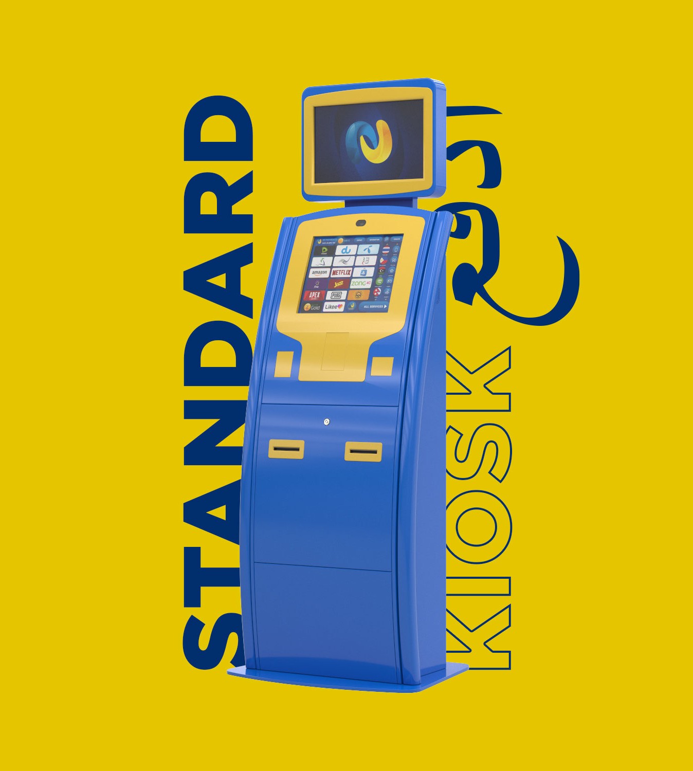 Standard-Kiosk - a self-service terminal is installed in places with a large flow of people. With an intuitive interface, bright colors and a user-friendly menu, it is likely to attract the attention of a wide audience of users.